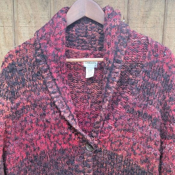 Chicos Red Black Wool Blend Long Coatigan Chicos Size 3/XL/16 - Picture 2 of 9